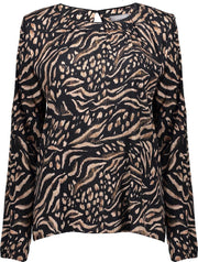 Top Animal Print Round Neck 03913 Black/sand Combi