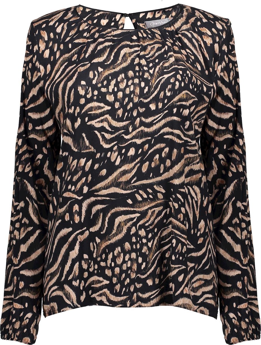 Top Animal Print Round Neck 03913 Black/sand Combi