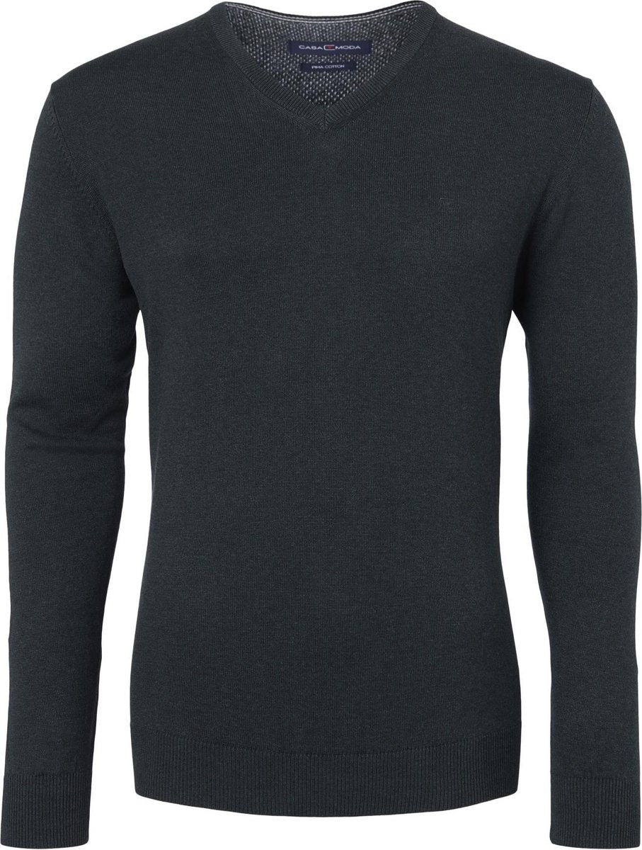CASA MODA heren trui katoen - V-hals - donker groen -  Maat: 6XL