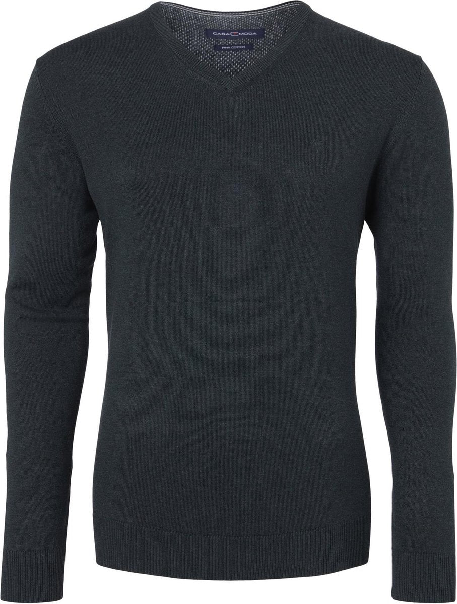 CASA MODA heren trui katoen - V-hals - donker groen -  Maat: 4XL