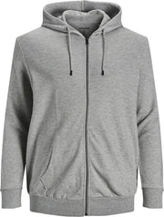 JACK & JONES sweatvest katoen - met capuchon - licht grijs melange -  Maat: 7XL