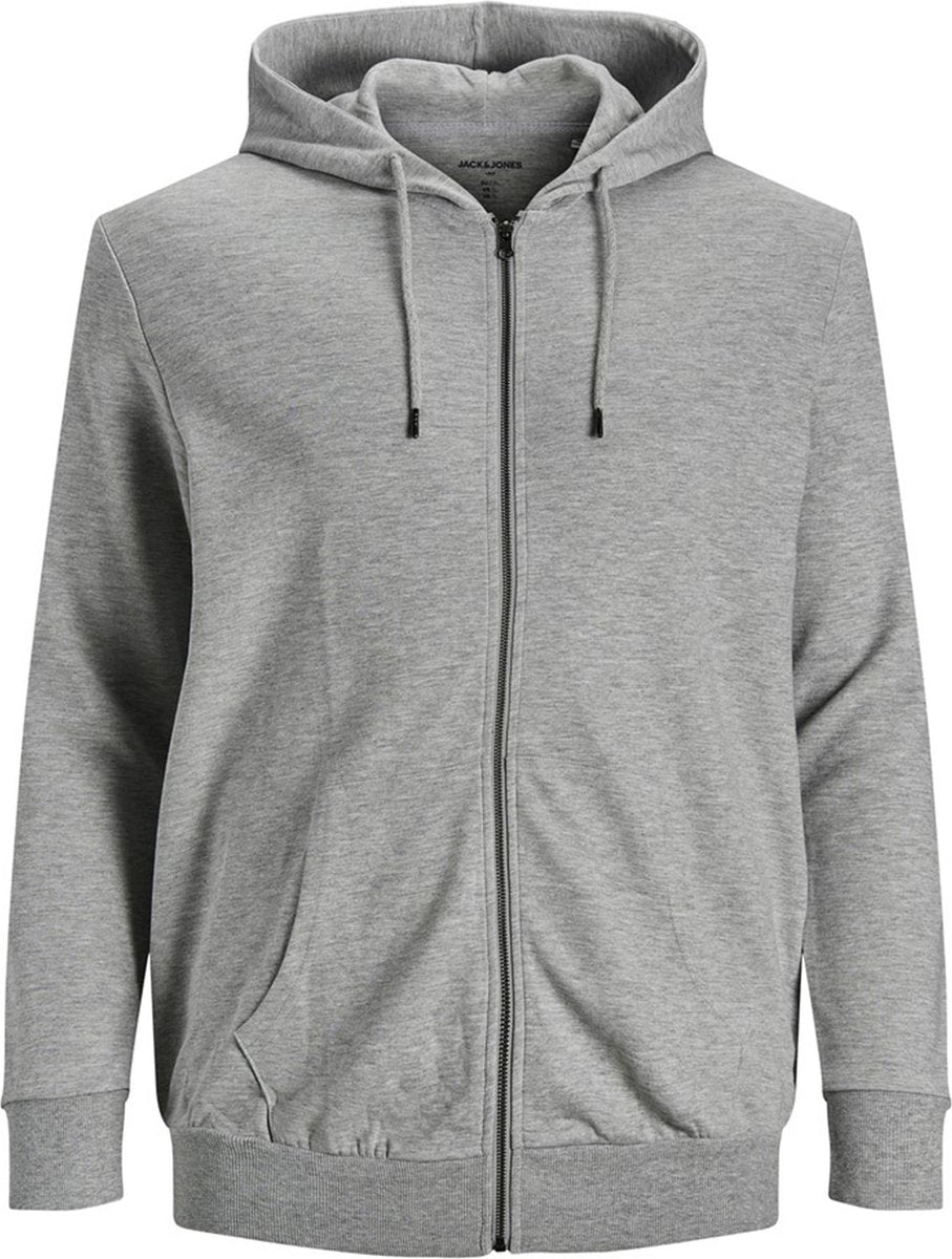 JACK & JONES sweatvest katoen - met capuchon - licht grijs melange -  Maat: 7XL