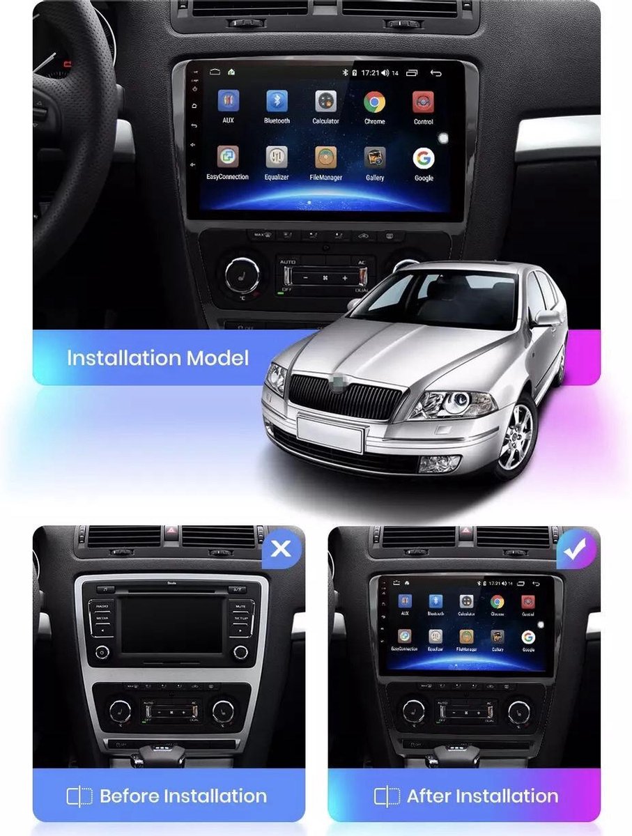 Skoda Octavia 2007-2012 Android 10 navigatie Bluetooth USB WiFi 2+32GB
