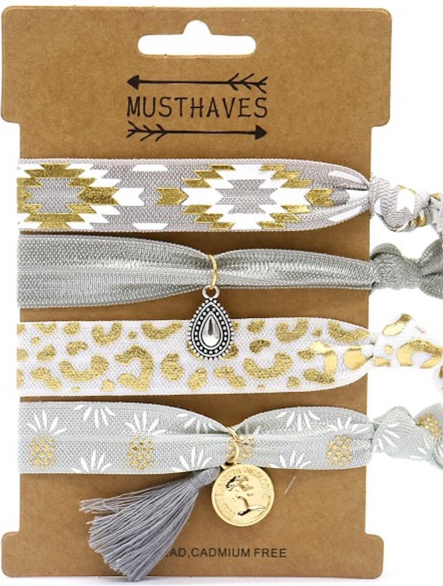 Hair-tie haarelastiekjes - Ibiza stijl - Grijs