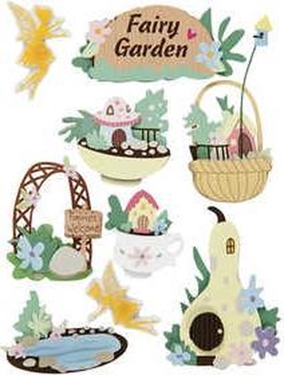 3D stickers h: 32-64 mm b: 30-55 mm feeën tuin 9stuks dikte 7 mm