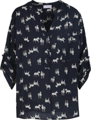 Cassis - Blouse in viscose met zebraprint - Marineblauw