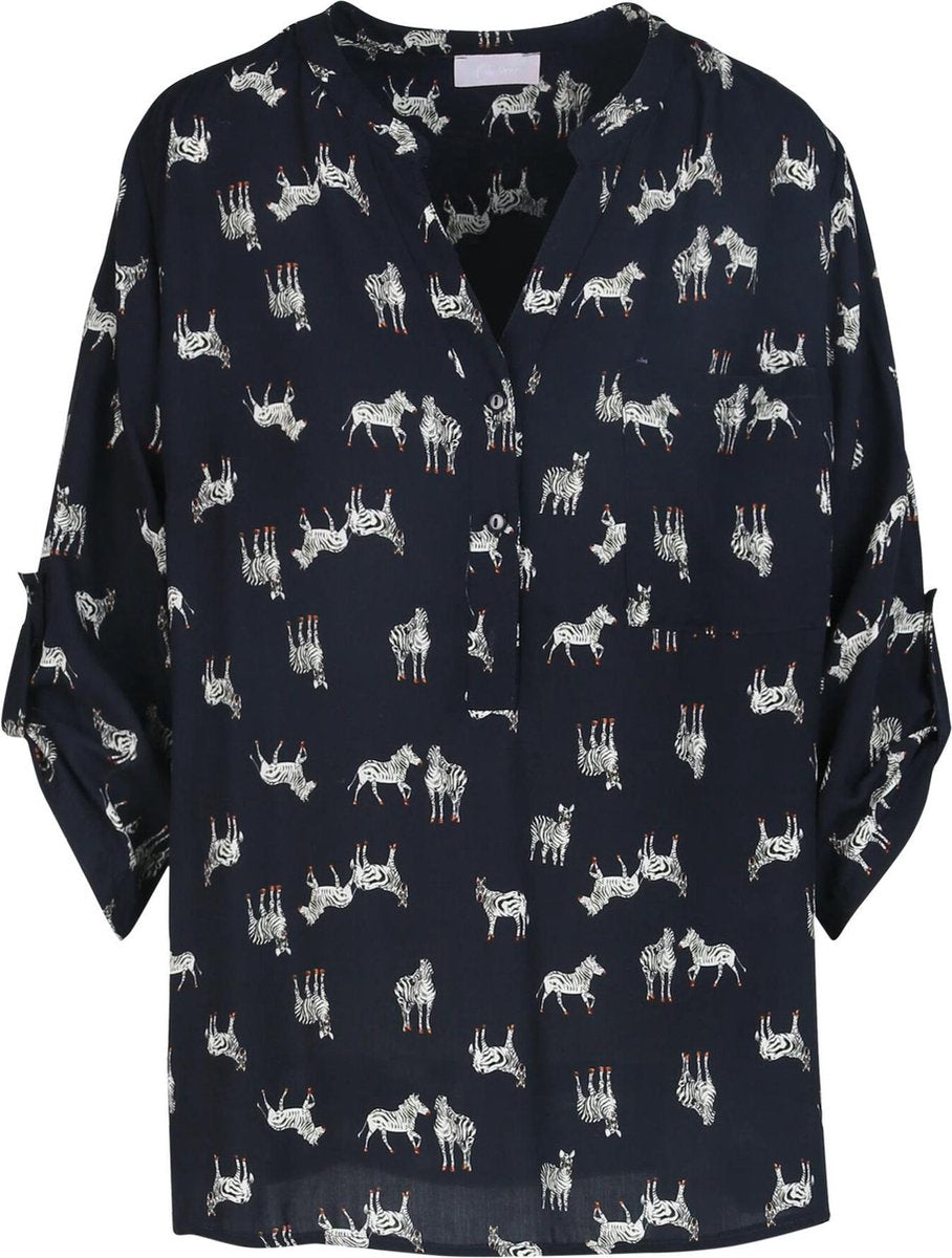 Cassis - Blouse in viscose met zebraprint - Marineblauw