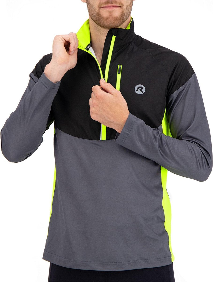 Rogelli Runningtop 1/2 Block Grijs/Zwart/Fluor-Geel - Maat XL