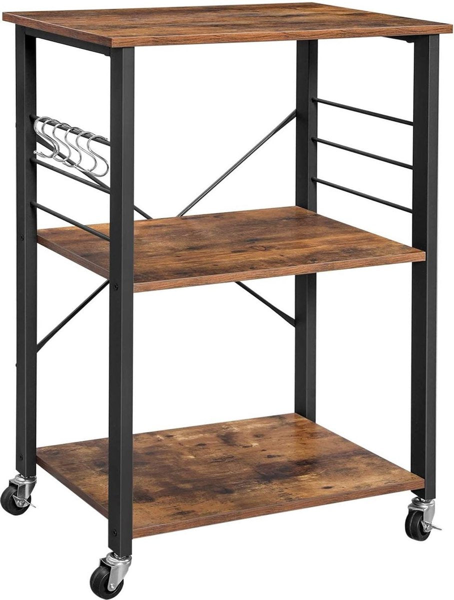 Nancy's San Juan Keukenwagen - Serveerwagen - Keukentrolleys - Rustiek Bruin - Industriële Trolley - 60 x 40 x 89 cm (L x B x H)