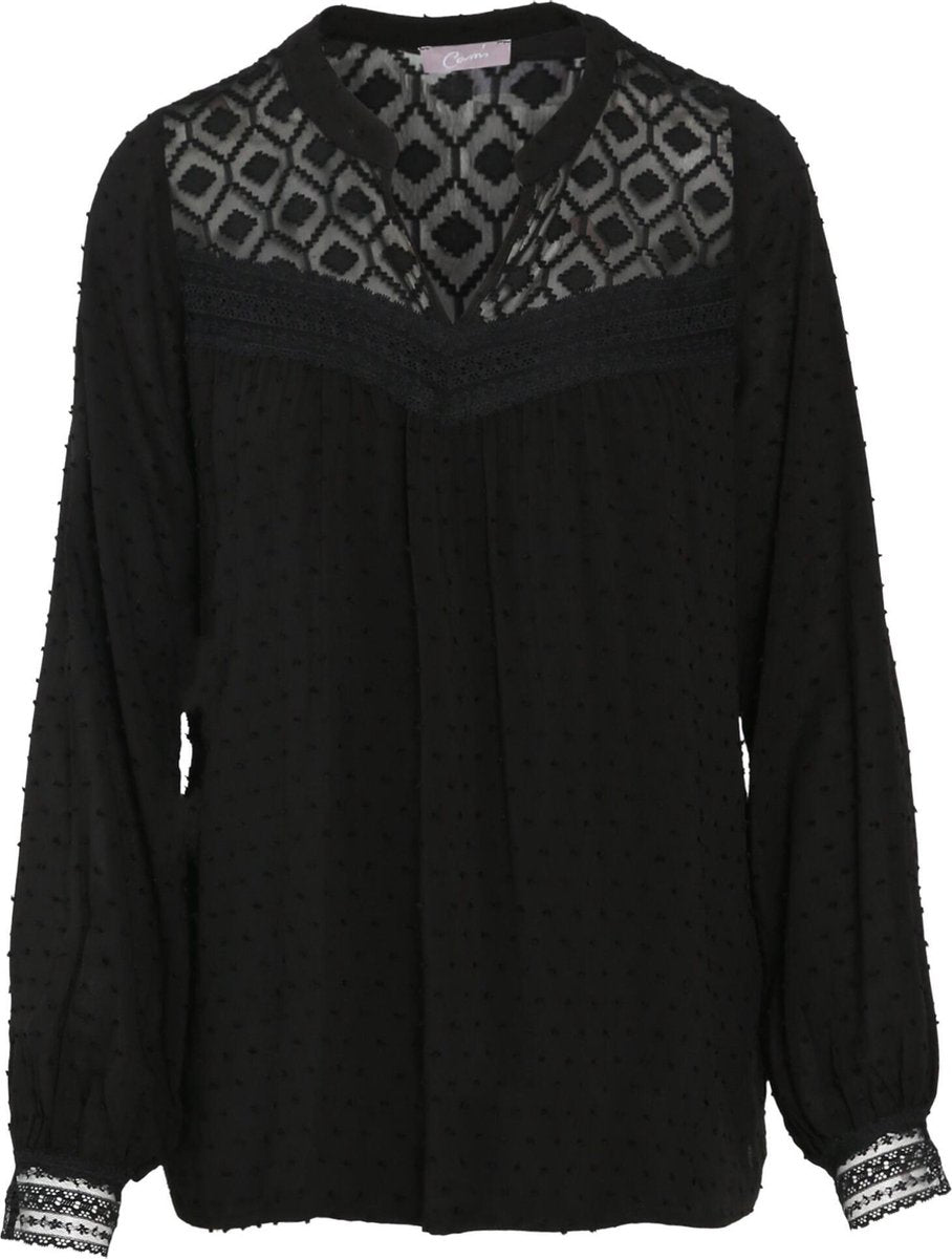 Cassis - Blouse in voile met reliëfborduurwerk en kant - Zwart