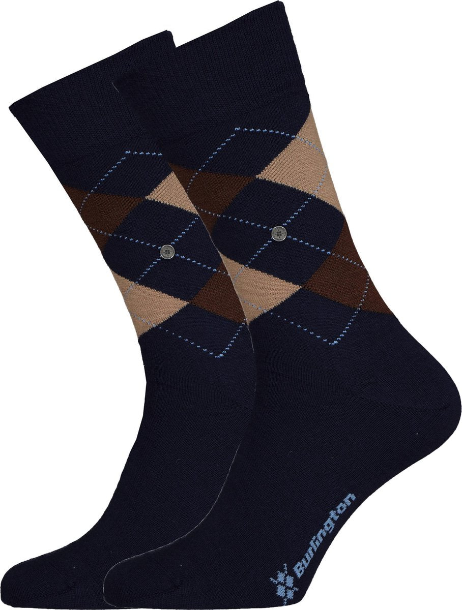 Burlington Edinburgh herensokken - wol - blauw met bruin -  Maat: 40-46