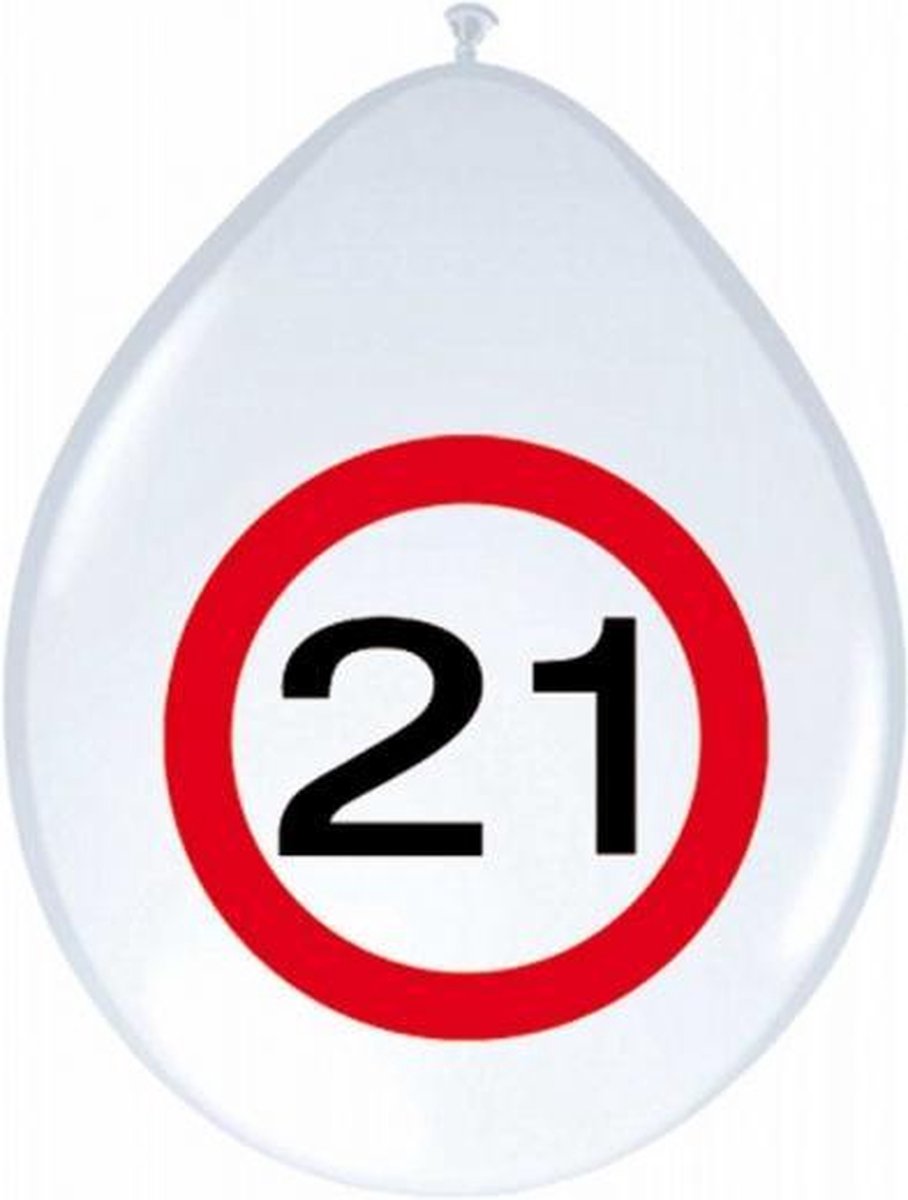 8x stuks Ballonnen 21 jaar verkeersbord versiering