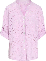 Cassis - Katoenen blouse met borduurwerk en lovertjes - Lila