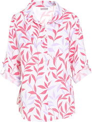 Cassis - Linnen blouse met bladprint - Lila