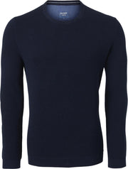 OLYMP modern fit trui katoen - O-hals - donkerblauw structuur -  Maat: 3XL