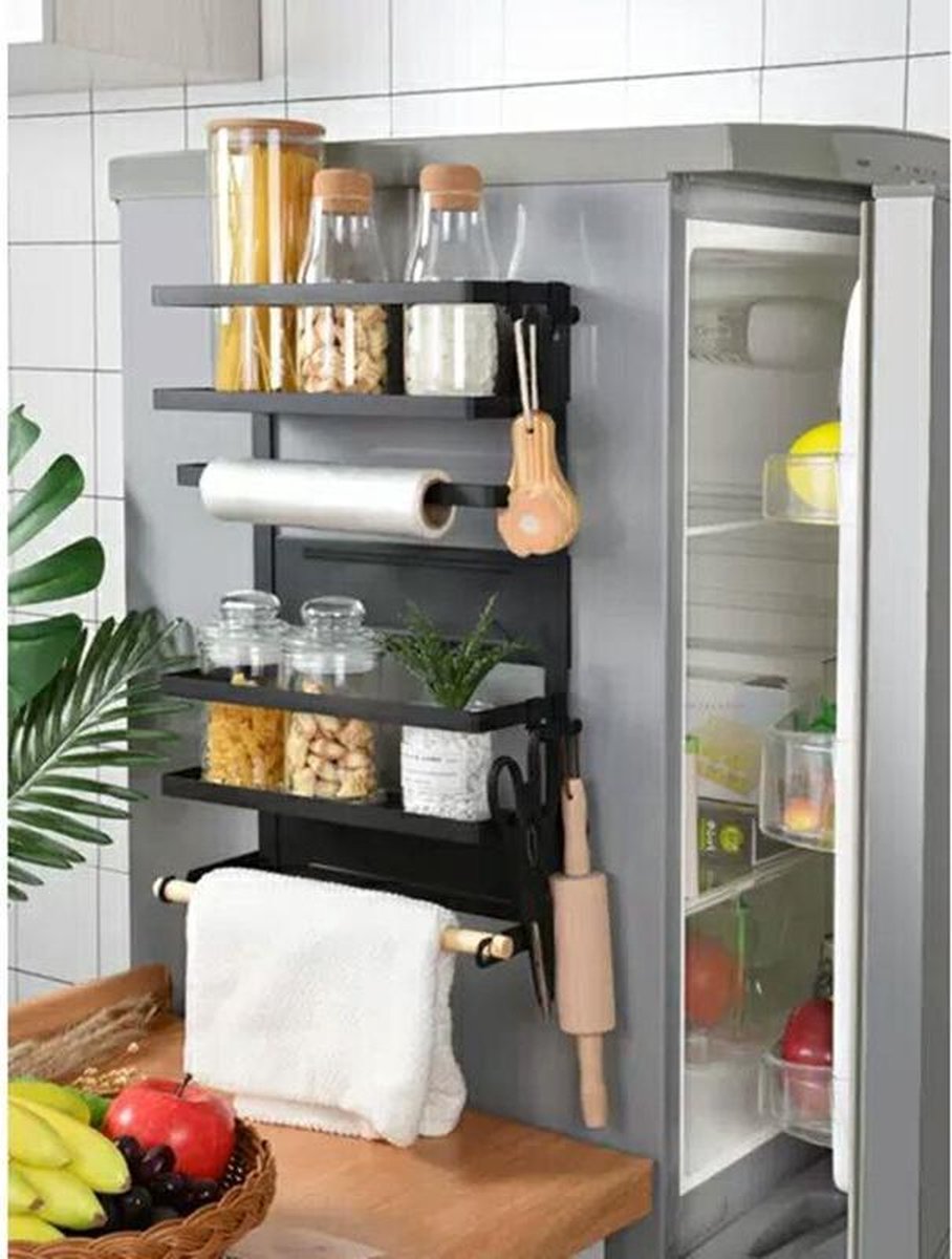 TDR - Multifunctioneel Ophangbaar Keukenrek of badrek- multifunctioneel organiser - 3  lagen Magnetisch - Zwart
