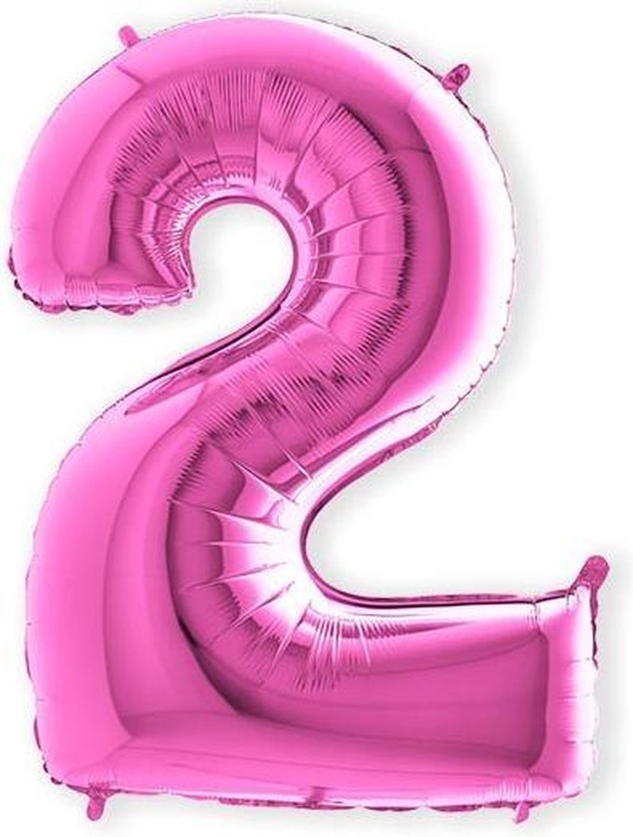 Folieballon cijfer 2 fuchsia (100cm)