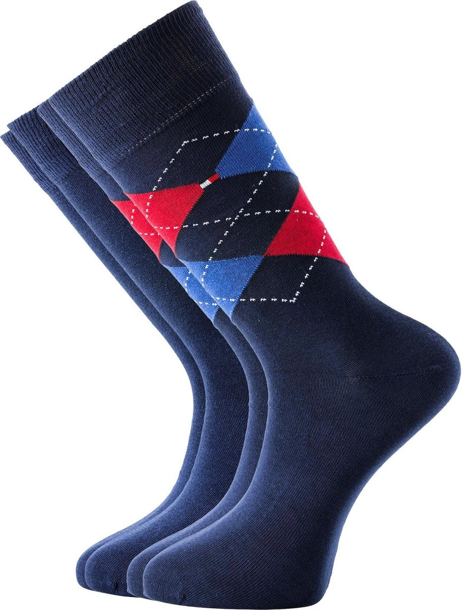 Tommy Hilfiger Check Sokken - 2 pack - Blauw/Rood - Maat 39-42