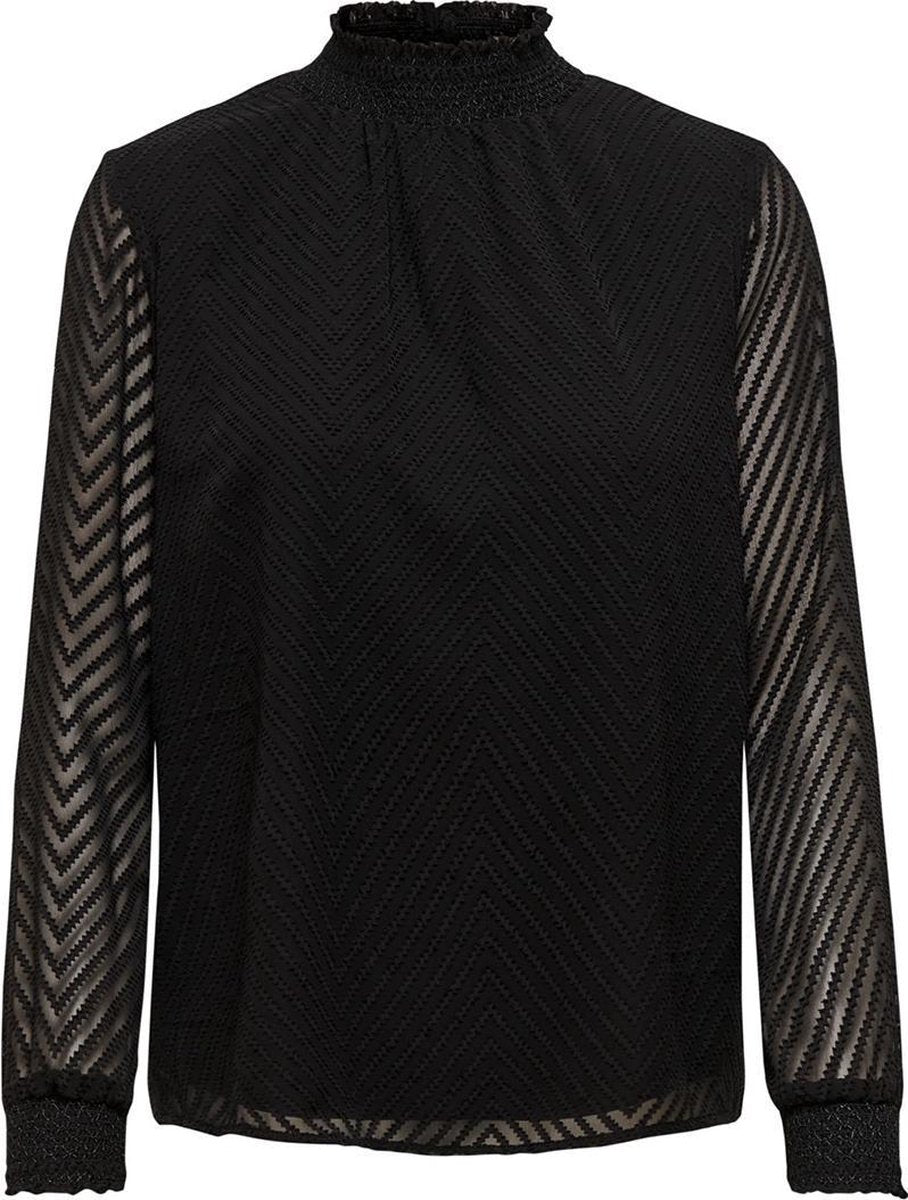 Only zwarte deels gevoerde transparante blouse - Maat 34