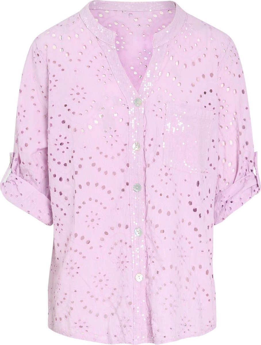 Cassis - Katoenen blouse met borduurwerk en lovertjes - Lila