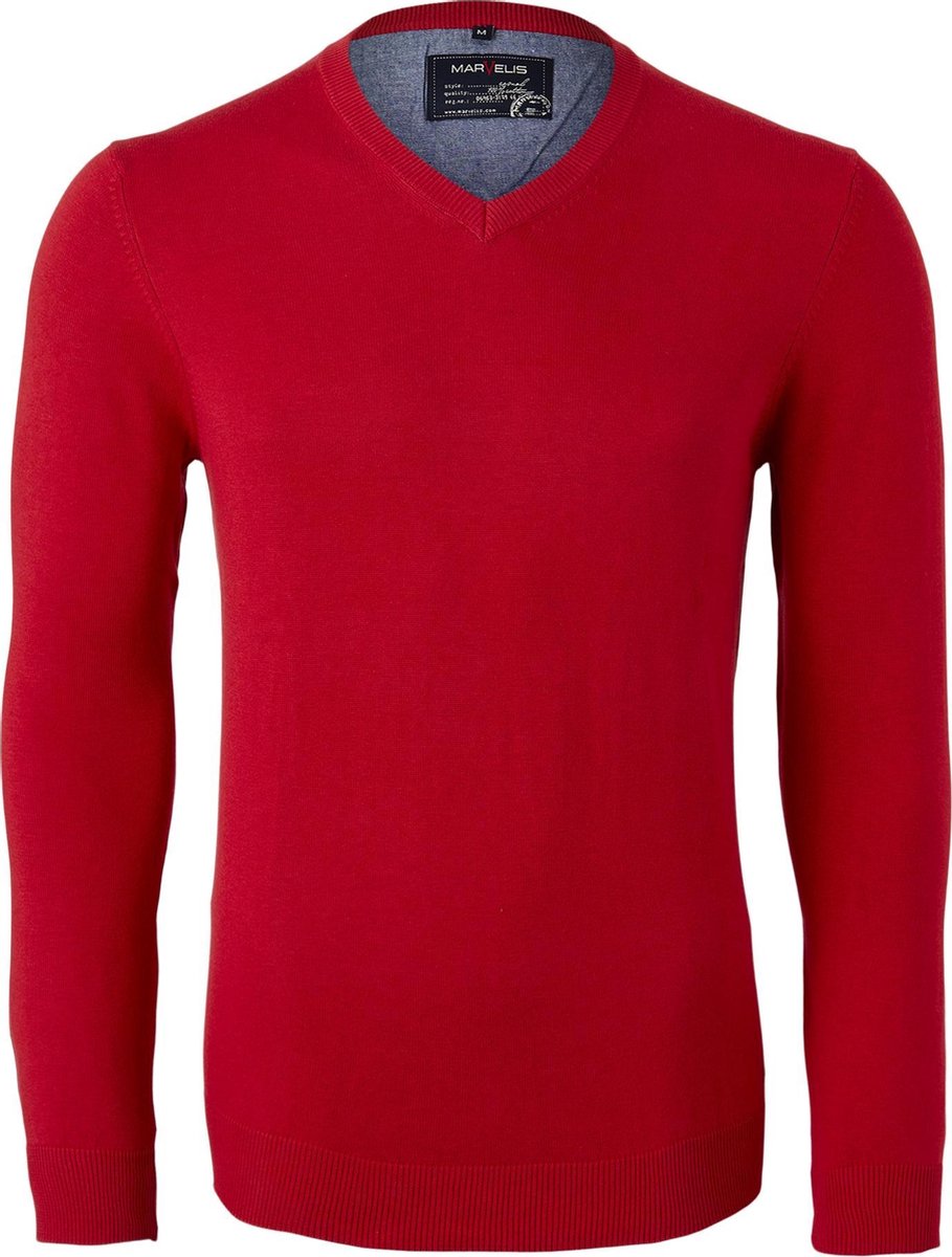 MARVELIS heren trui katoen - V-hals - rood -  Maat: 3XL