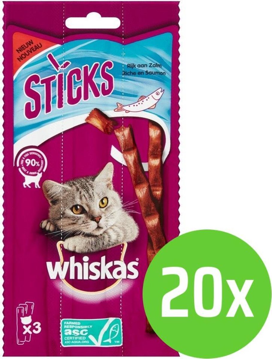 20x Whiskas Sticks 18 g - Kattensnack - Zalm