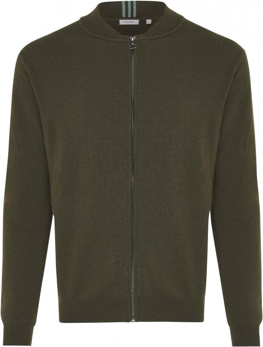 Tresanti Heren Vest Met Rits Donkergroen Wol Regular Fit - XXL