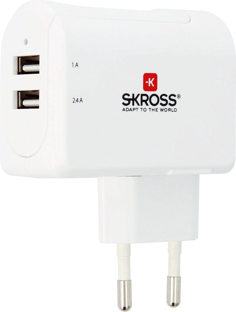 SKROSS Reisstekker Europa 2x USB (Side Connection)