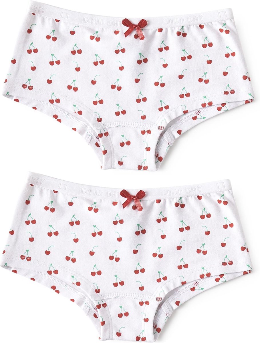 Little Label - meisjes - onderbroek - 2 stuks - kersjes - maat 122/128 - bio-katoen