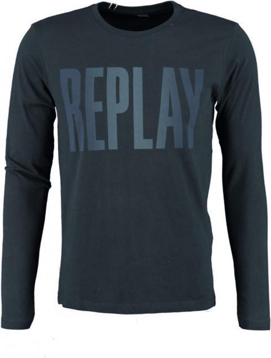 Replay zachte donkerblauwe slim fit longsleeve - valt 1 maat kleiner - maat S