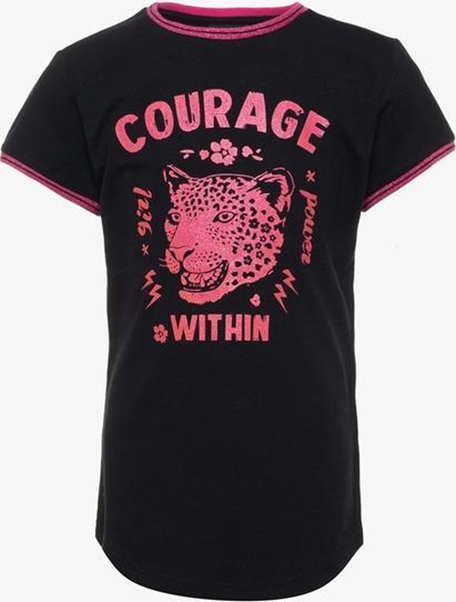 TwoDay meisjes T-shirt met tijgerkop - Zwart - Maat 146/152