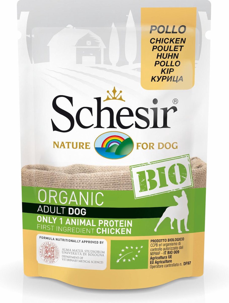 Schesir Hond Bio Pouch Paté 85 g - Hondenvoer - Kip