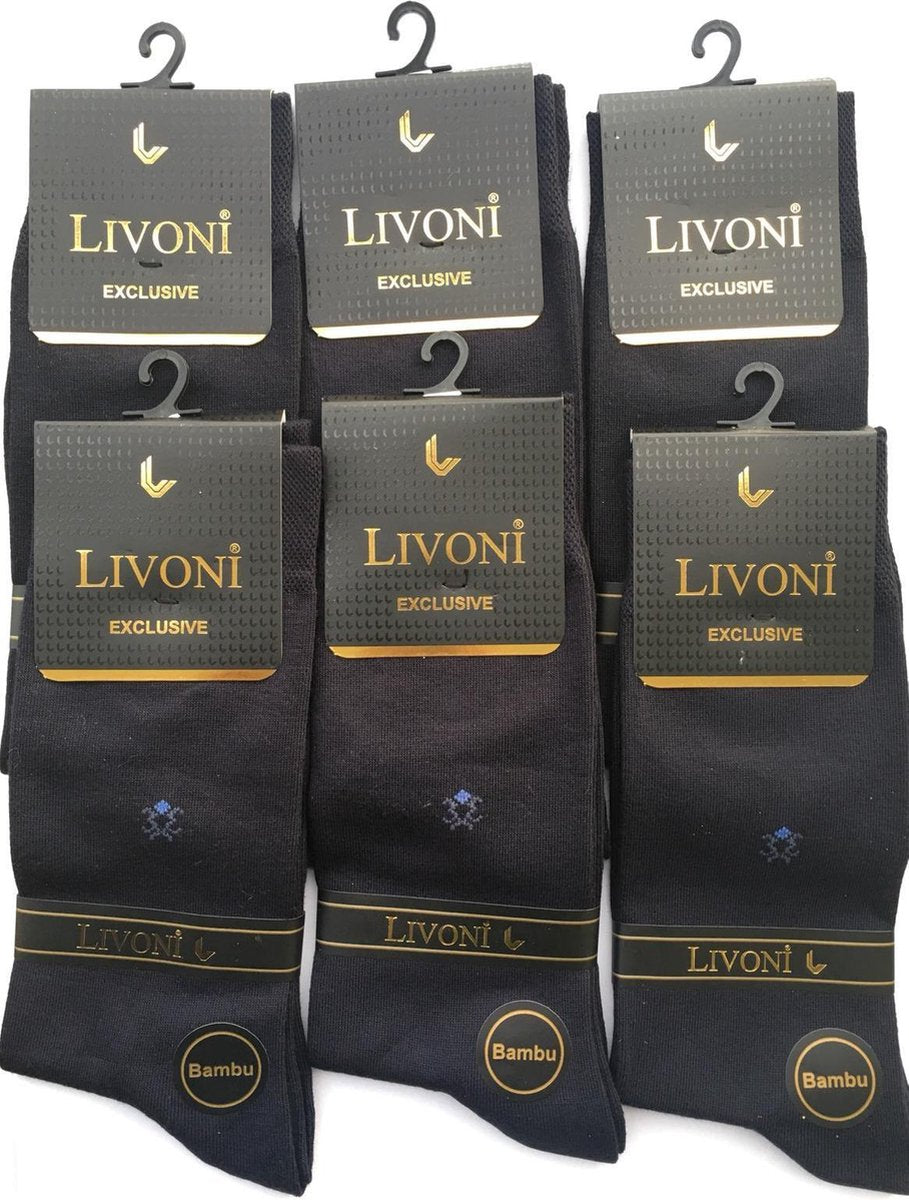 Livoni  Bamboe sokken -Heren sokken - Zwart sokken  6 paar- Natuurlijk -  Comfortabel - Zacht  -   Stijlvol- Maat  40-44