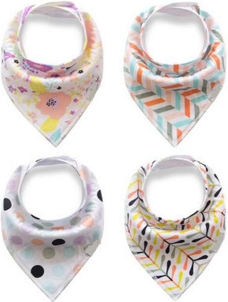 JillyBee - Slab - Slabbetje - Slabber - Bandana - 4pack - Bloemen - Stippen - Strepen - Multicolor