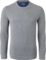 OLYMP modern fit trui katoen - O-hals - grijs structuur -  Maat: 3XL
