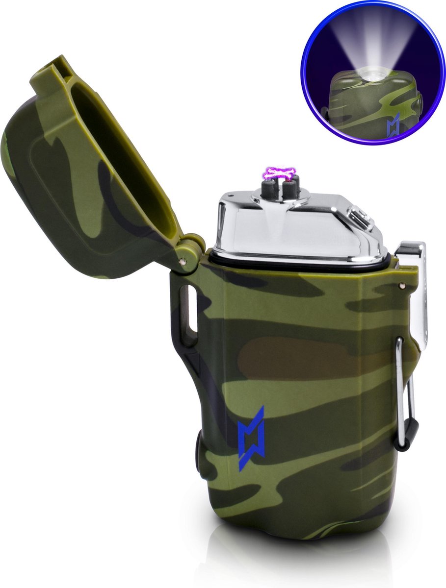 Superlit Plasma Aansteker – Elektrische Stormaansteker - Waterdicht met Militaire Zaklamp -  Ultimate Survival (Camo)