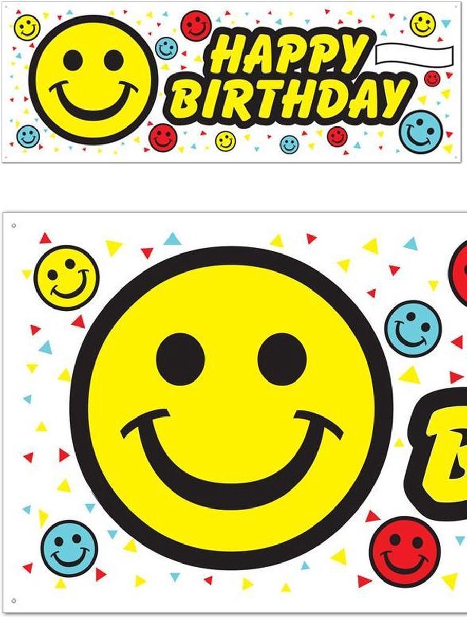 Banner Smiley HAPPY BIRTHDAY 150x53 cm weerbestendig
