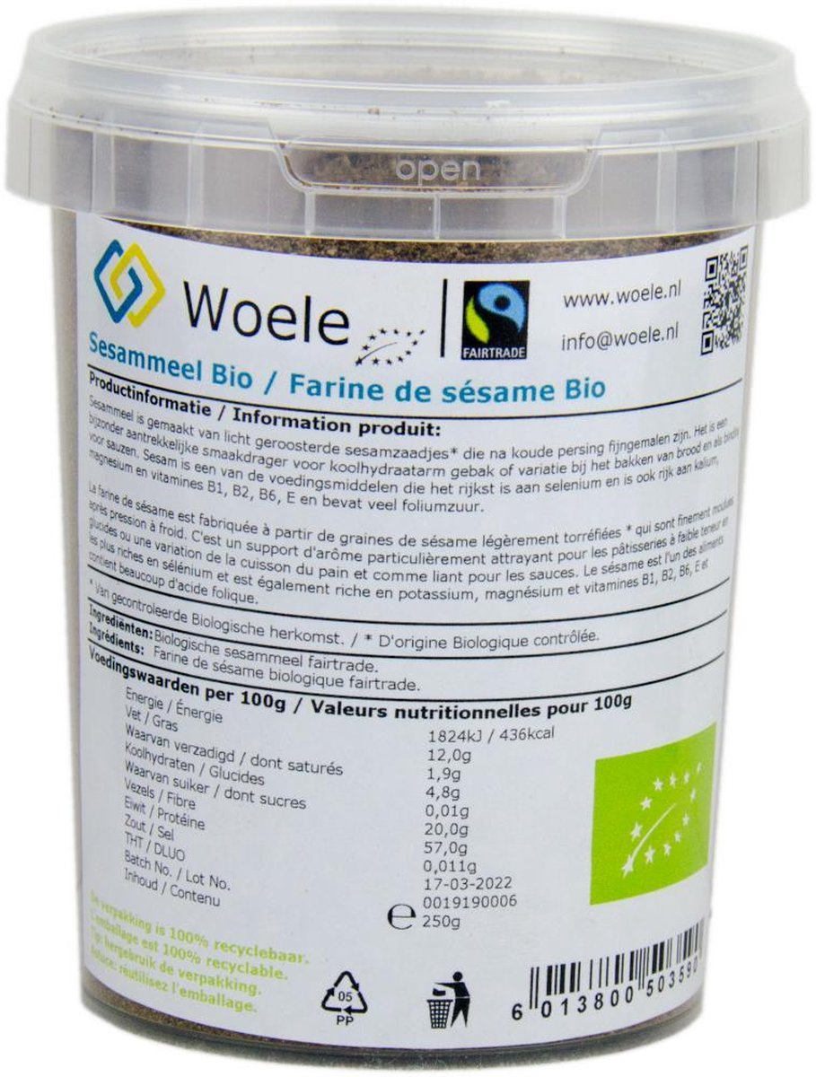 Sesammeel biologisch fairtrade 250g GMO vrij
