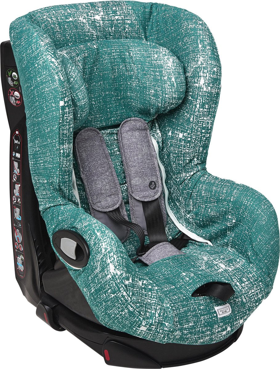 Meyco autostoelhoes groep 1 met hoofdsteun - Fine lines emerald green