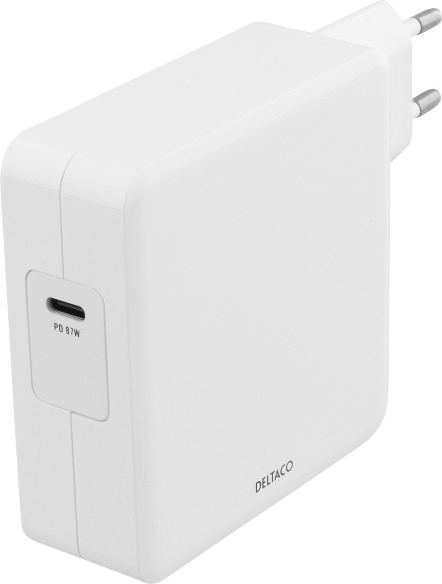 DELTACO USBC-AC117 USB-C Wandlader 87W PD - Snelladen - Voor Macbook / HP / Dell / Asus / Acer / Lenovo / Samsung