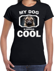 Mopshond honden t-shirt my dog is serious cool zwart - dames - mopshonden liefhebber cadeau shirt XS