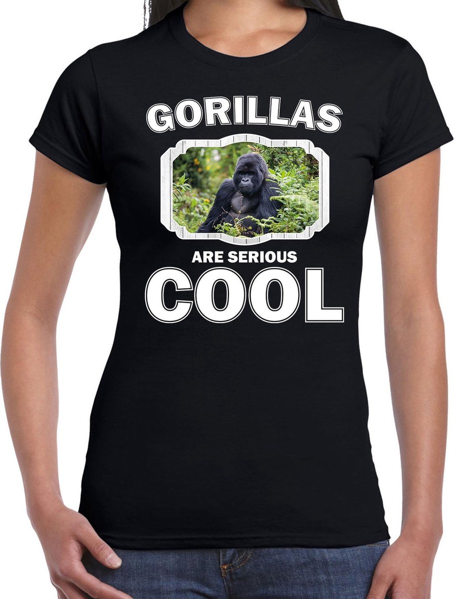 Dieren gorilla apen t-shirt zwart dames - gorillas are serious cool shirt - cadeau t-shirt gorilla/ gorilla apen liefhebber S