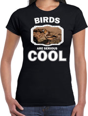 Dieren vogels t-shirt zwart dames - birds are serious cool shirt - cadeau t-shirt appelvink vogel/ vogels liefhebber M
