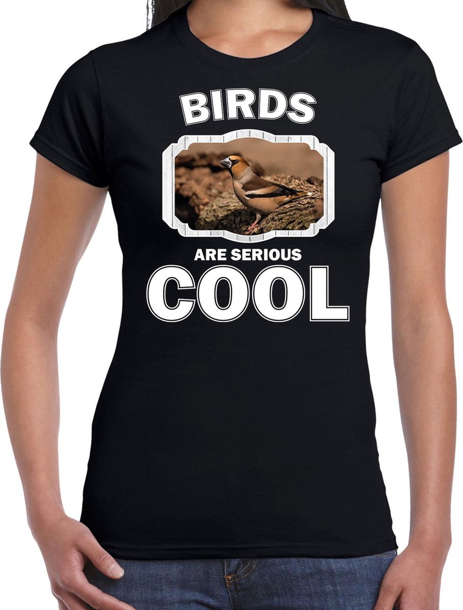 Dieren vogels t-shirt zwart dames - birds are serious cool shirt - cadeau t-shirt appelvink vogel/ vogels liefhebber M