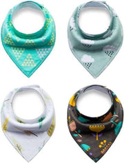 JillyBee - Slab - Slabbetje - Slabber - Bandana - 4pack - Driehoek - Bloemen - Bomen - Wolken - Regen