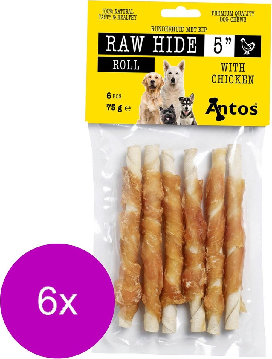 Antos Runderhuid Met Kip Rol Kip&Rund - Hondensnacks - 6 x 75 g