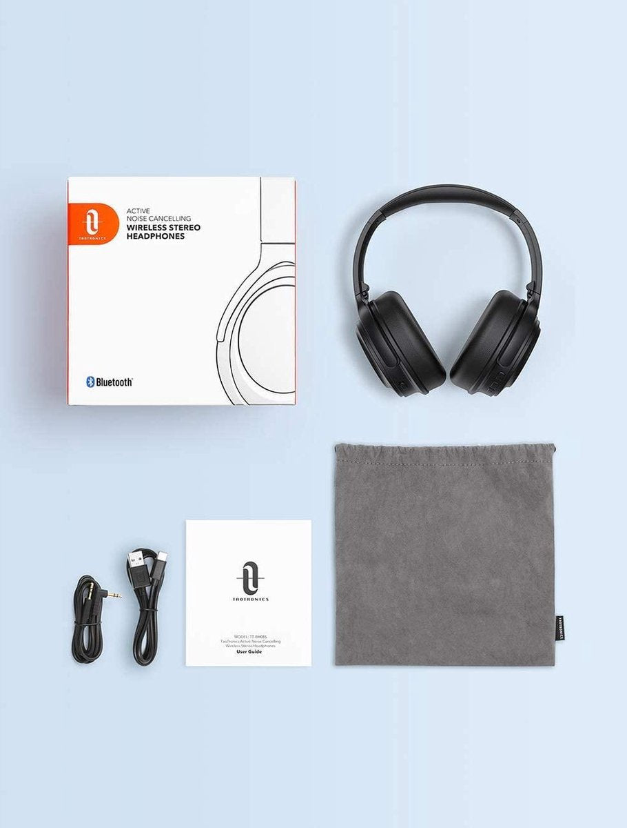 TaoTronics TT-BH085 Active Noise Cancelling Headphonesn Bluetooth Headphones Over Ear Wireless Headphones 40H Playtime Type-C Fast Charging Bluetooth 5.0 CVC 8.0 Mic for Online Class Black