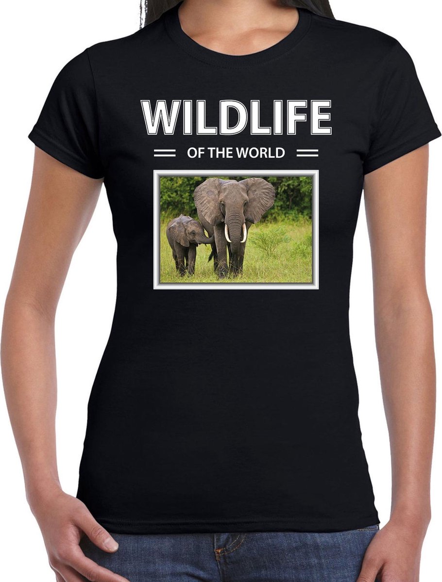 Dieren foto t-shirt Olifant - zwart - dames - wildlife of the world - cadeau shirt olifanten liefhebber L