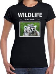 Dieren foto t-shirt Ringstaart maki - zwart - dames - wildlife of the world - cadeau shirt Ringstaart makis liefhebber M