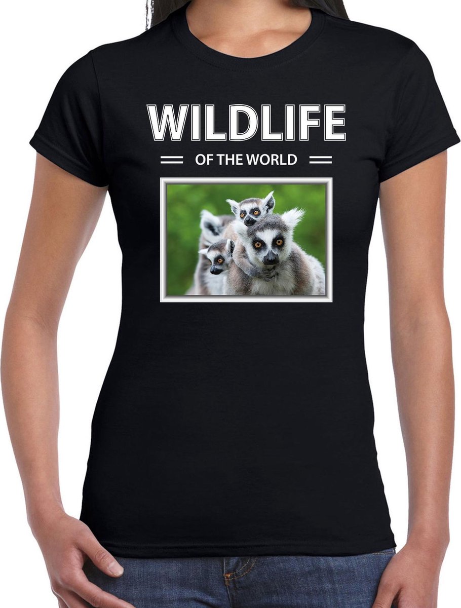 Dieren foto t-shirt Ringstaart maki - zwart - dames - wildlife of the world - cadeau shirt Ringstaart makis liefhebber M